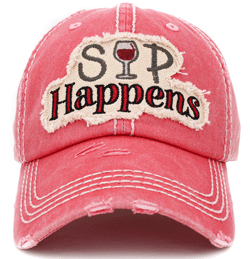Sip Happens Vintage Hat - Pink