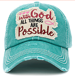 With God All Things Vintage Hat - Turquoise