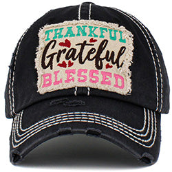 Thankful Grateful Blessed Hat in Black