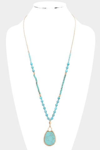 Semi Precious Teardrop Pendant Long Necklace