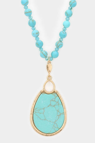 Semi Precious Teardrop Pendant Long Necklace