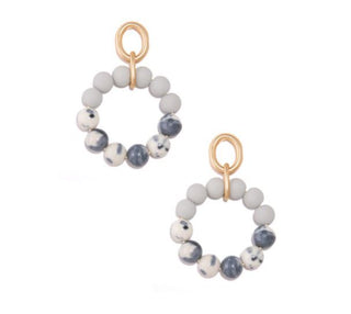 Marbled Beaded Drop Hoop Earrings - Available in Multiple Colors