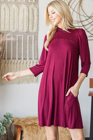 Maisie Mock Neck Dress in Burgundy