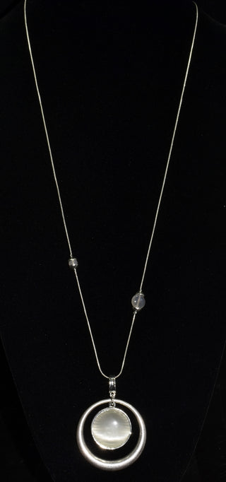 Silver Snake White Circle Stone Chain Necklace