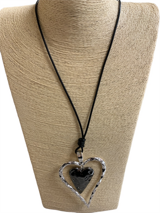 Hammered Double Heart with Black & Silver