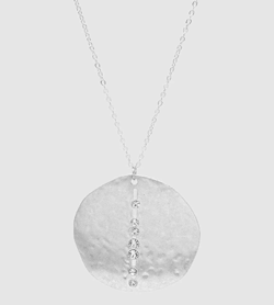 Round Hammered Pendant Necklace in Silver