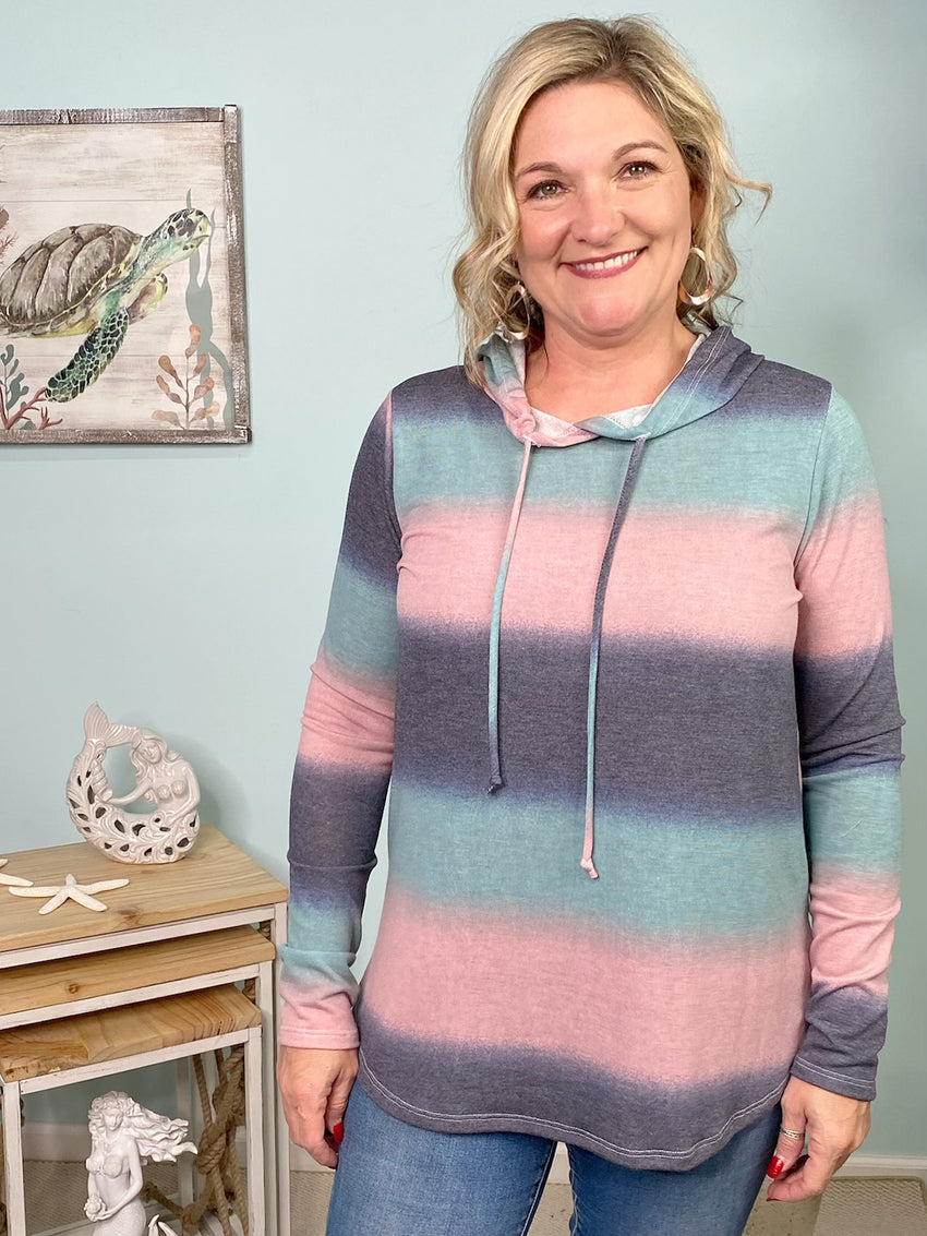 Pink Loves Teal Hooded Top