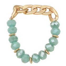 Link Chain Bracelet With Crystal Beads In Mint