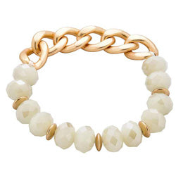 Link Chain Bracelet With Crystal Beads In Neutral