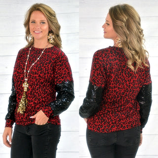 Ruby Red Leopard Sequin Top