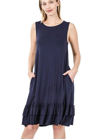Ruffle Hem Sleeveless Dress - Available in 5 Colors
