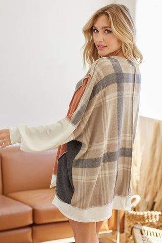 Out of Line Plaid Top in Rust/Taupe