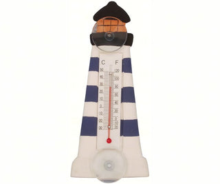 Small Blue White Striped Lighthouse Thermometer