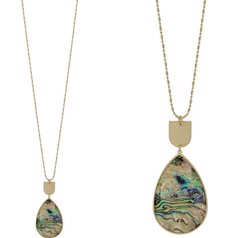 Geo Metal Abalone Pendant Long Necklace
