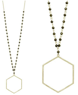 Hexagon Pendant Necklace Set in Black