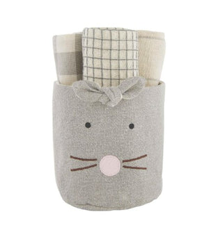 Bunny Towel Bucket Set - Gray