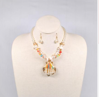 Shell Inlay Pendant Necklace Set