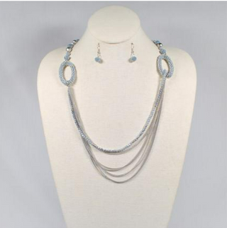Beaded Oval Grey Necklace Set