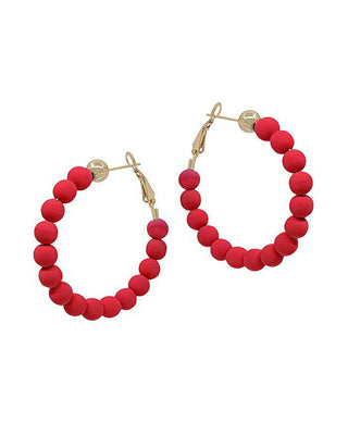 Clay Ball Hoop Earrings In Red
