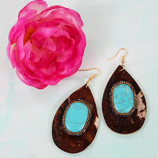 Turquoise Stone Earrings in Brown