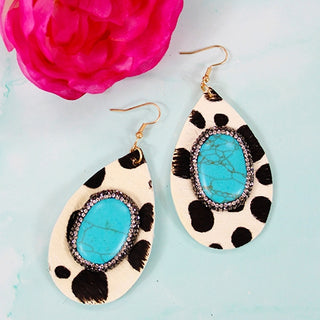 Turquoise Stone Earrings in Cow