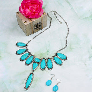 Turquoise and Silver Western Necklace & Earring Set