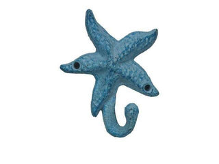 Dark Blue Whitewashed Cast Iron Starfish Hook 4"
