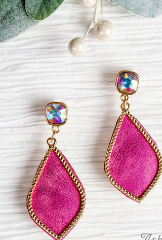 Too Strong to be Dainty Teardrop Earrings with Gold Casing in Fuchsia