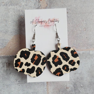 Leopard Wooden Halloween Pumpkin Earrings