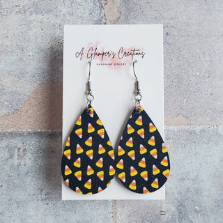 Halloween Candy Corn Wooden Teardrop Earrings