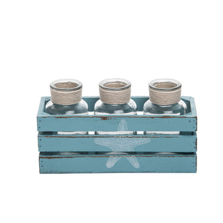 Turquoise Wood Crate with Glass Bottles