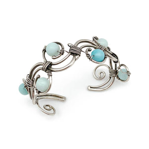 Wire-Wrapped Stone Cuff - Antique Silver with Amazonite