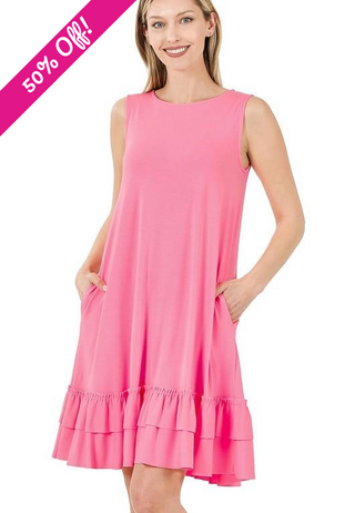 Ruffle Hem Sleeveless Dress - Available in 5 Colors