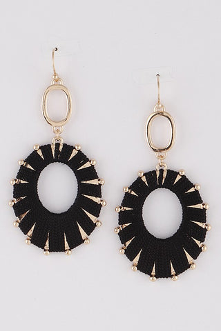 Threaded Oval Drop Earrings in Black