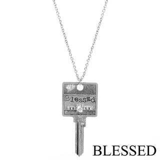 "BLESSED" Key w/Rhinestones Pendant Necklace