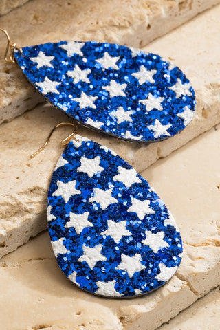 Glitter Star Earrings in Blue