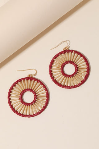 Circle Hoop Drop Earrings in Burgundy