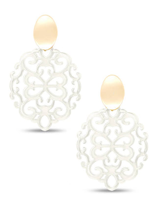Modern Damask Pattern Resin Drop Earring in Cream
