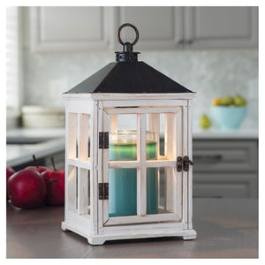 Weathered White Wooden Candle Lantern