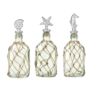 Decorative Bottle with Rope Net & Coastal Topper *3 Assorted