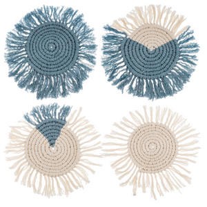 Blue Macrame Coaster Set