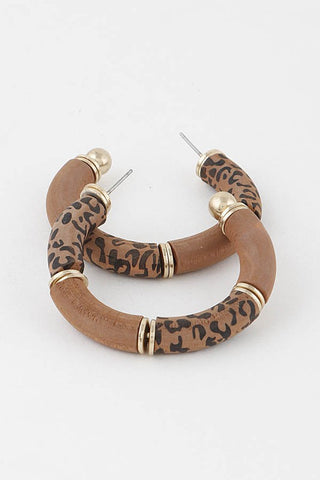 Leopard Print Hoop Earrings in Brown
