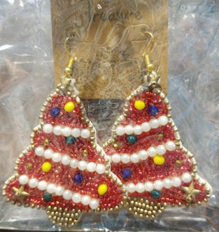 Beaded Christmas Tree Drop Earrings