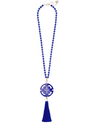 Traveling Resin Pendant Necklace with Tassel in Cobalt