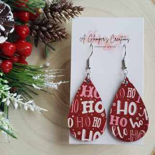 Ho Ho Ho Christmas Wooden Teardrop Earrings