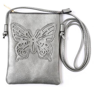 Butterfly Cut Crossbody Bag With Cellphone Pocket-Grey