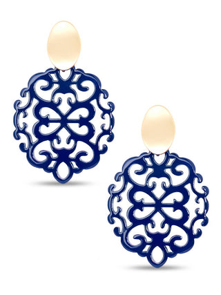 Modern Damask Pattern Resin Drop Earring in Navy