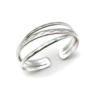 Silver Plated Adjustable Cuff Bracelet - Stacked Thin Bands