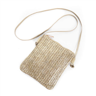 Metallic Knitted Straw Crossbody Cellphone Bag-Gold