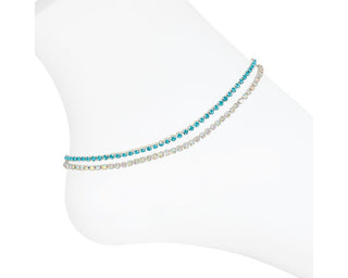 Blue & Crystal Anklet Set of 2